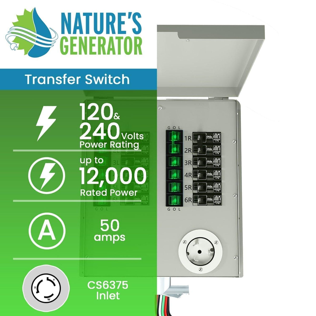 12-Circuit 120/240V 50A Non-Automatic Transfer Switch - Home Power Tech