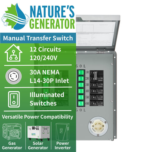 12-Circuit 120/240V 30A Non-Automatic Transfer Switch