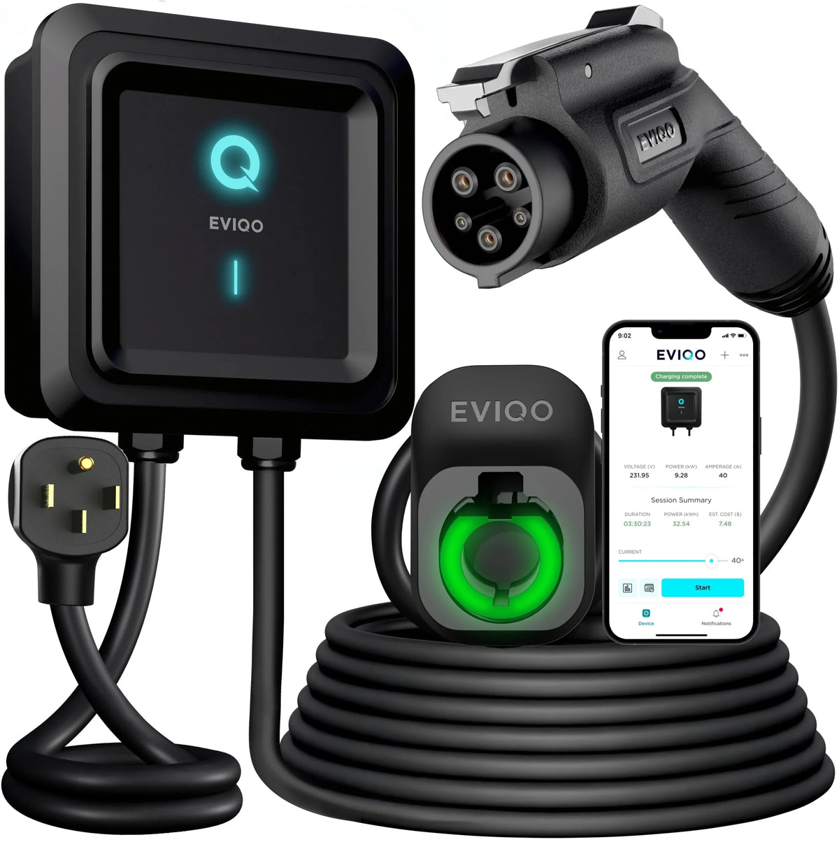 EVIQO Level 2 EV Charger, 40A (9.6kW), 240V, NEMA 14-50 Plug-in, J1772 for Non-Tesla EVs - Home Power Tech