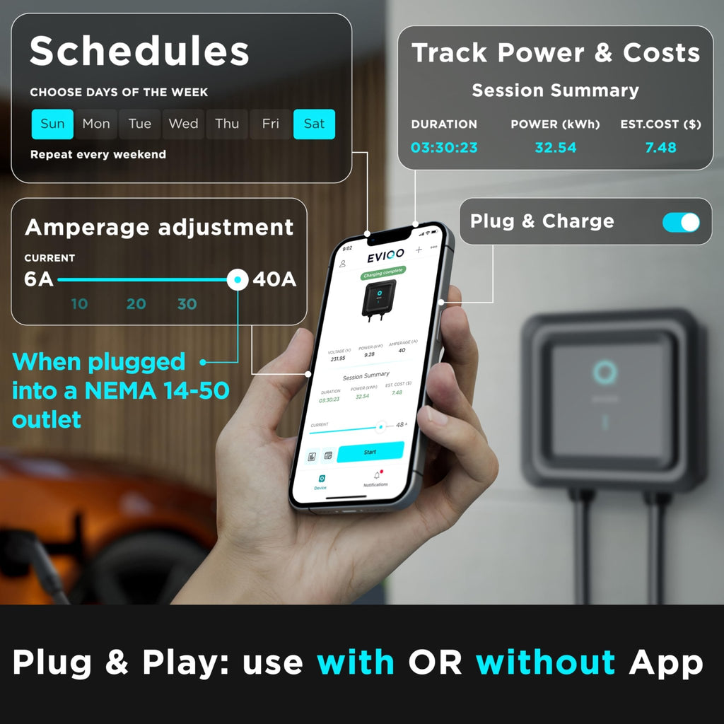 EVIQO Level 2 EV Charger, 48A (11.5kW), 240V, NEMA 14-50 Plug-in, J1772 for Non-Tesla EVs - Home Power Tech