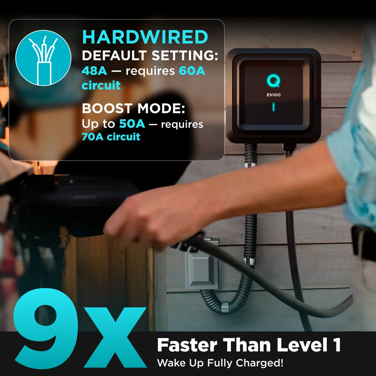 EVIQO Level 2 EV Charger, 48A (50A Max), 240V, Hardwired, J1772 for Non-Tesla EVs - Home Power Tech