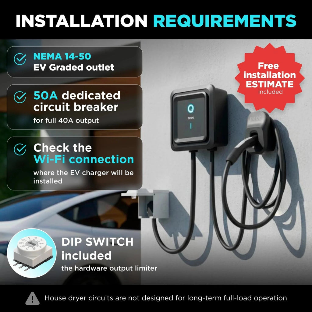 EVIQO NACS Level 2 EV Charger, 40A (9.6kW), 240V, NEMA 14-50 Plug In, for Tesla EVs - Home Power Tech