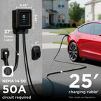 EVIQO NACS Level 2 EV Charger, 40A (9.6kW), 240V, NEMA 14-50 Plug In, for Tesla EVs - Home Power Tech