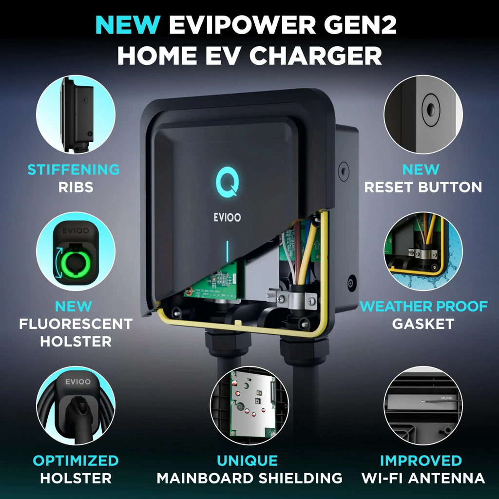 EVIQO NACS Level 2 EV Charger, 40A (9.6kW), 240V, NEMA 14-50 Plug In, for Tesla EVs - Home Power Tech
