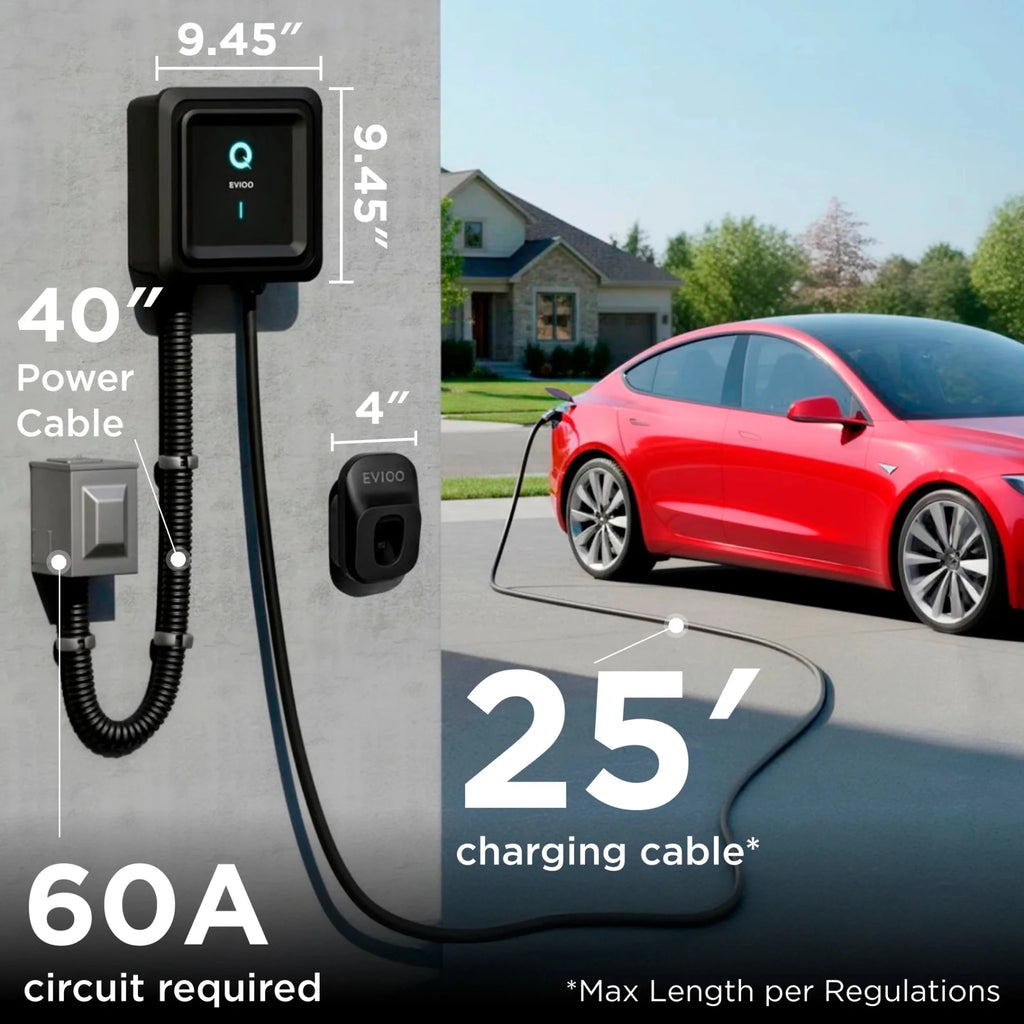 EVIQO NACS Level 2 EV Charger, 48A (50A Max), 240V, Hardwired, for Tesla EVs - Home Power Tech