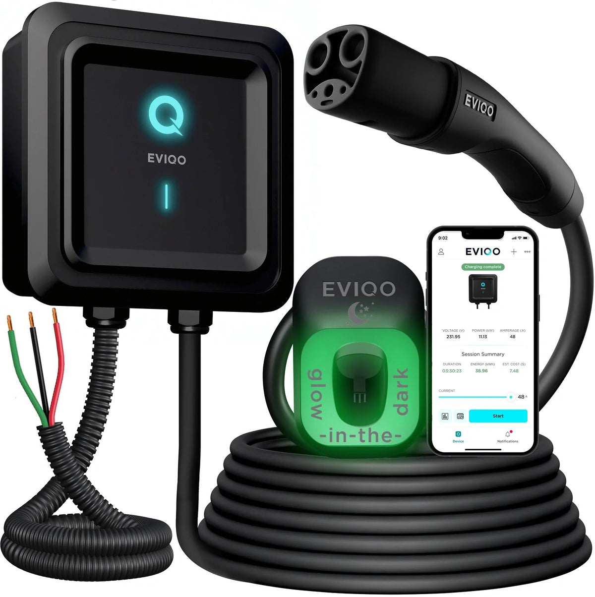 EVIQO NACS Level 2 EV Charger, 48A (50A Max), 240V, Hardwired, for Tesla EVs - Home Power Tech