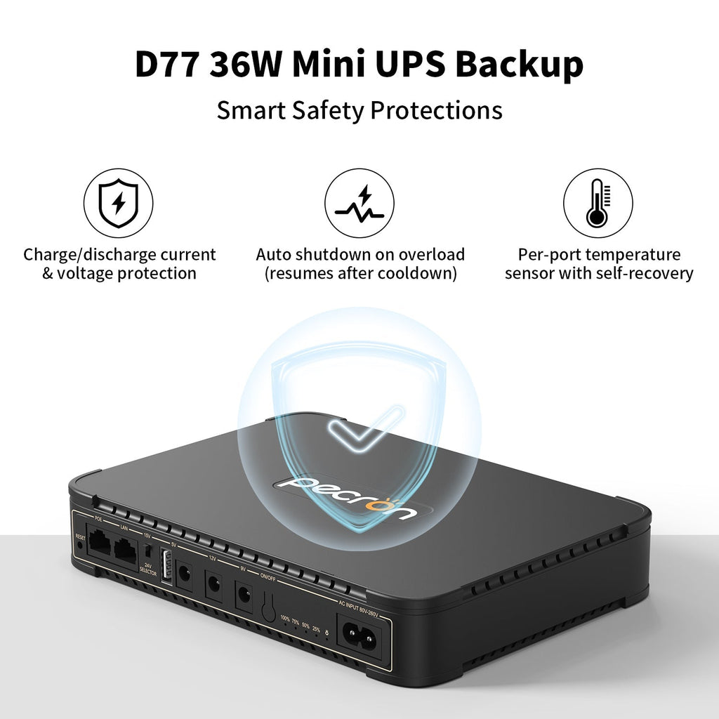 PECRON D77 DC UPS Battery Backup 76.96Wh - Home Power Tech