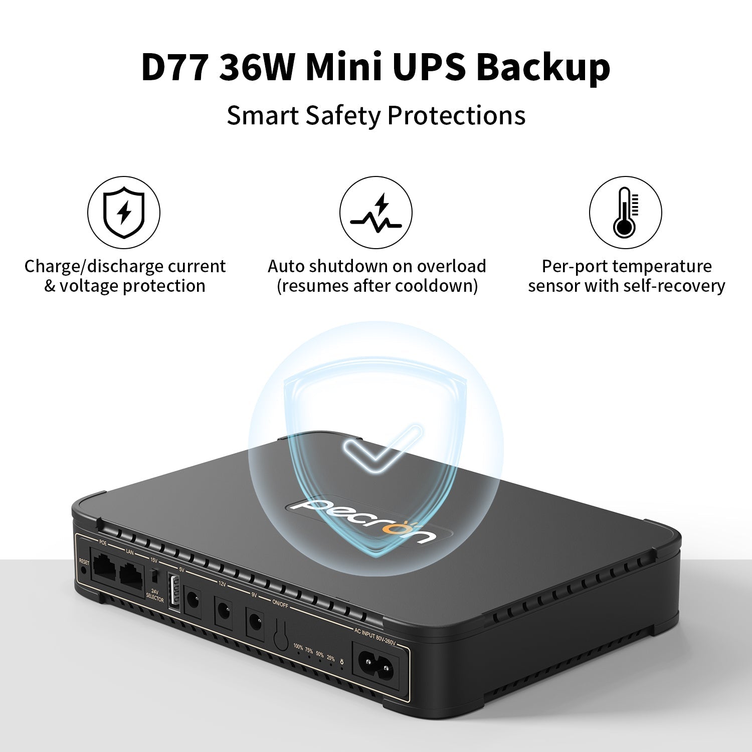 PECRON D77 DC UPS Battery Backup 76.96Wh - Home Power Tech