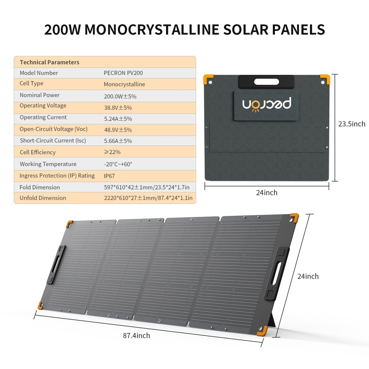 PECRON PV200 200W Portable Solar Panel Waterproof IP67 - Home Power Tech